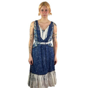 Anthropologie Meadow Rue Blue & White Bohemian Belted Dress